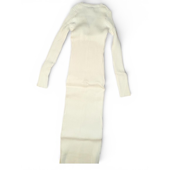 525 America Ribbed Knit Maxi Dress Button Front Long Sleeve, Chalk, Size S, NWT - Picture 3 of 6